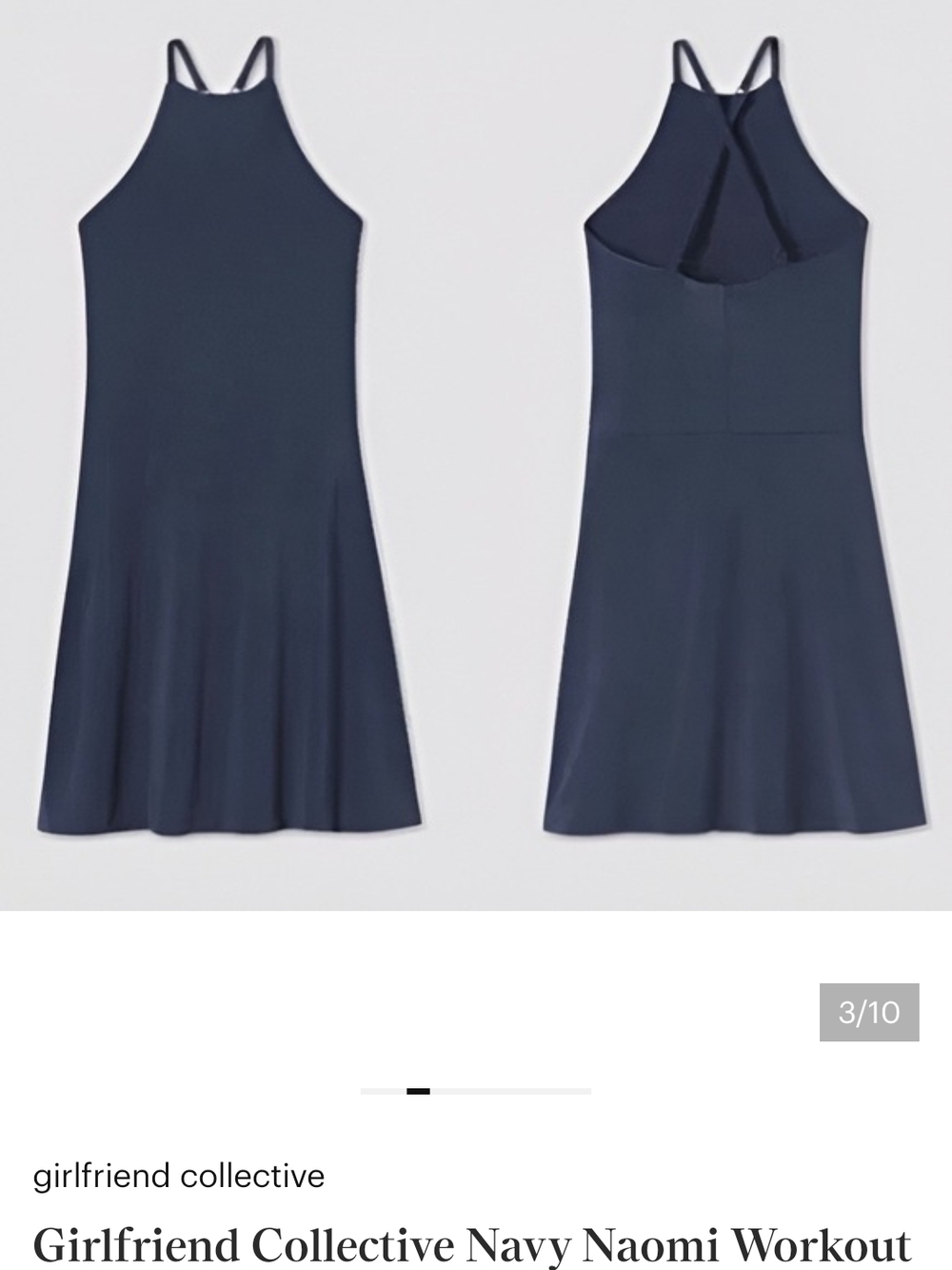 Girlfriend Collective Navy Naomi Workout Dress With Inbuilt Shorts